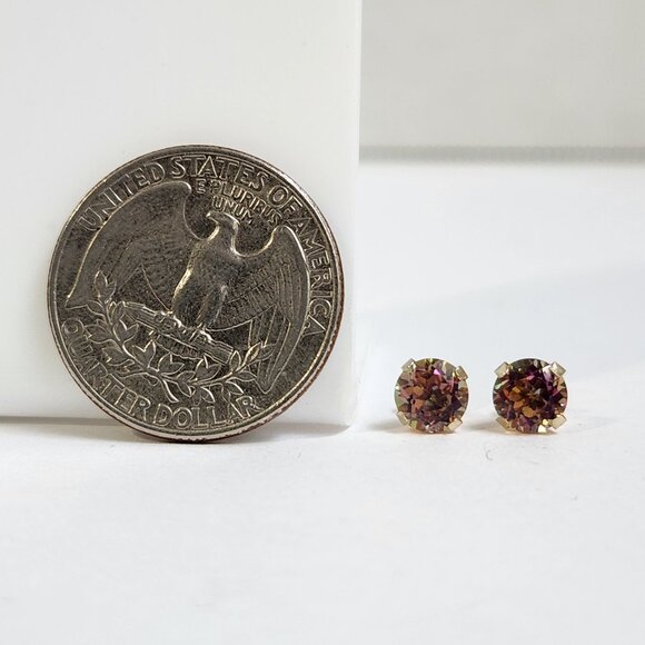 NIB VTG 14K Solid Gold 'Gizmo' (Pink) Mystic Topaz Stud Earrings - Picture 14 of 16